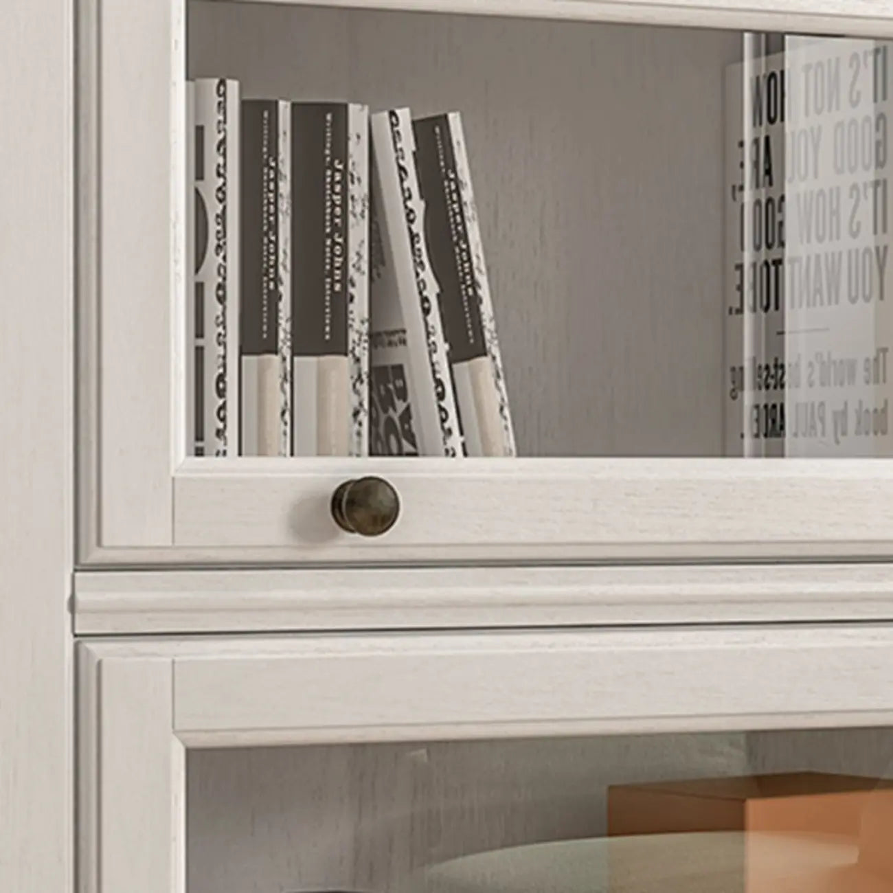 Coffre de rangement moderne en bois de peuplier blanc avec porte vitrée rabattable