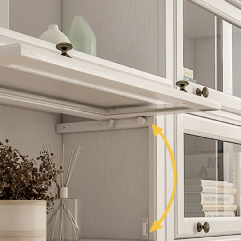 Coffre de rangement moderne en bois de peuplier blanc avec porte vitrée rabattable