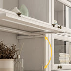 Coffre de rangement moderne en bois de peuplier blanc avec porte vitrée rabattable
