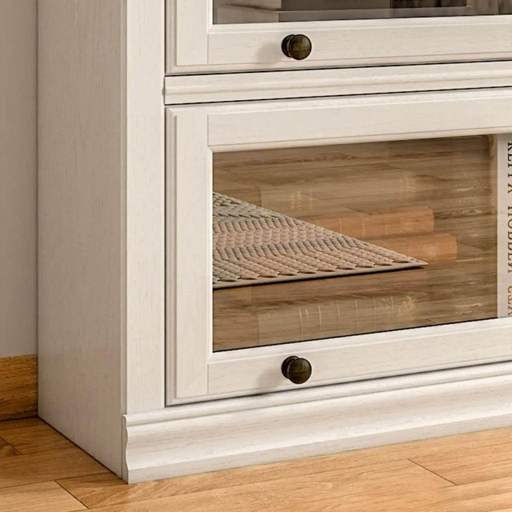 Coffre de rangement moderne en bois de peuplier blanc avec porte vitrée rabattable