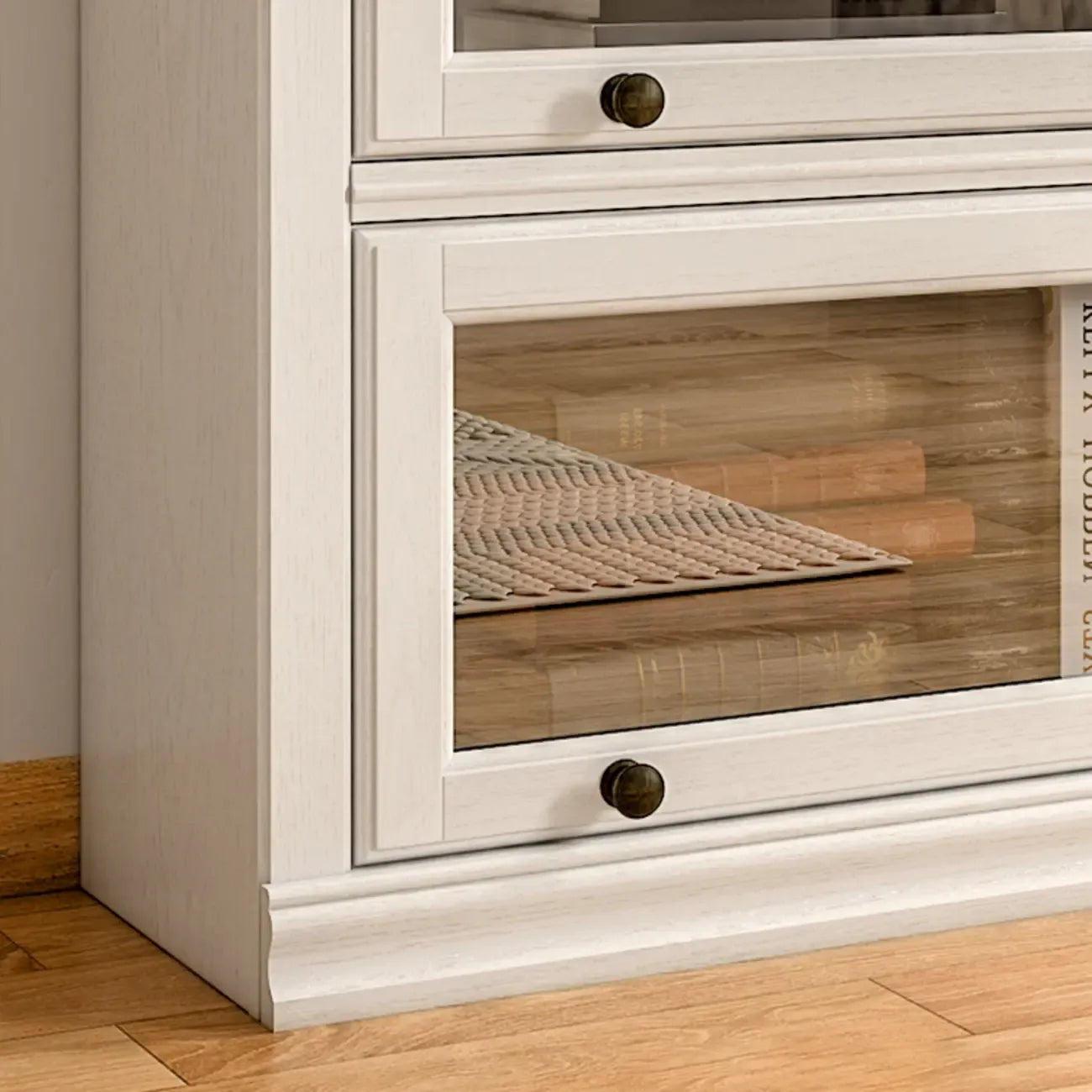 Coffre de rangement moderne en bois de peuplier blanc avec porte vitrée rabattable