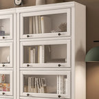Coffre de rangement moderne en bois de peuplier blanc avec porte vitrée rabattable