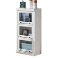 Coffre de rangement moderne en bois de peuplier blanc avec porte vitrée rabattable