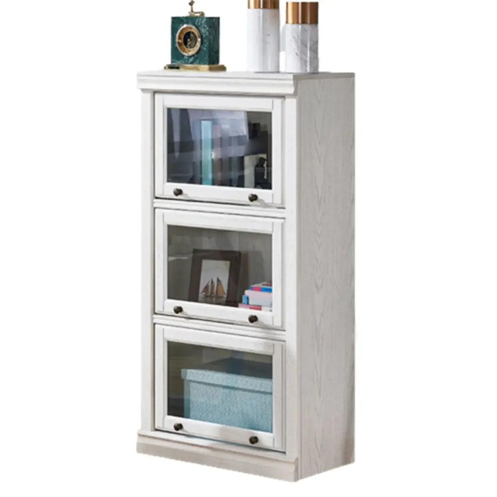 Coffre de rangement moderne en bois de peuplier blanc avec porte vitrée rabattable