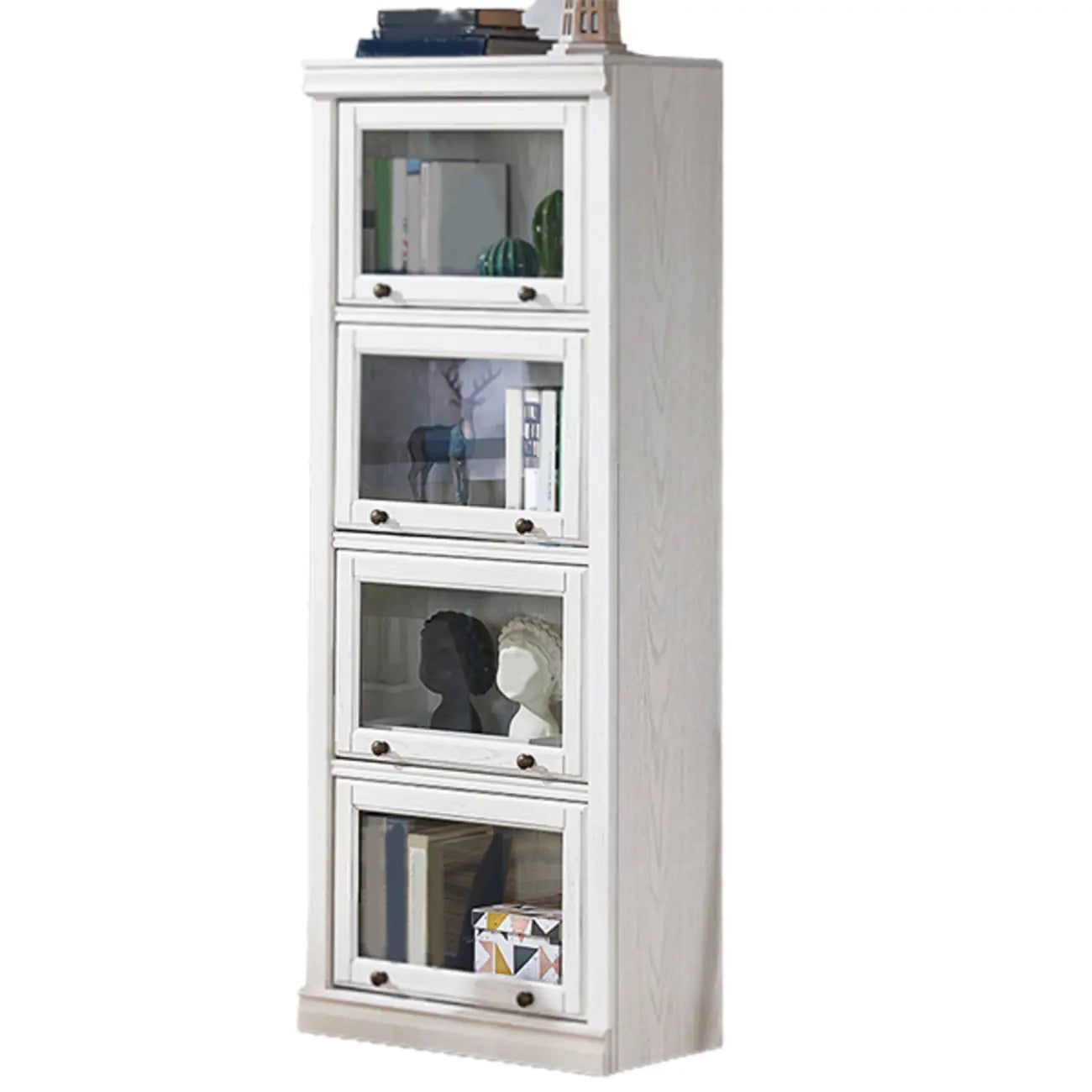 Coffre de rangement moderne en bois de peuplier blanc avec porte vitrée rabattable