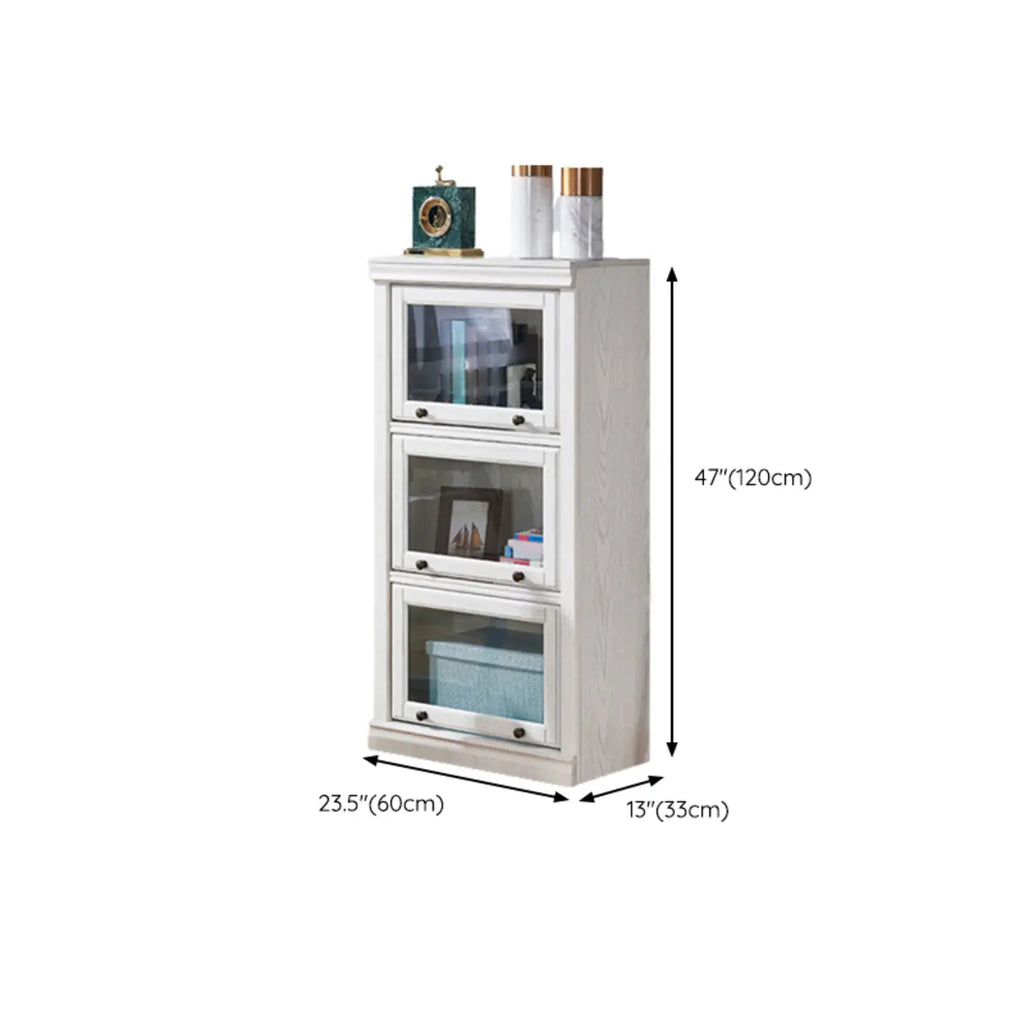 Coffre de rangement moderne en bois de peuplier blanc avec porte vitrée rabattable