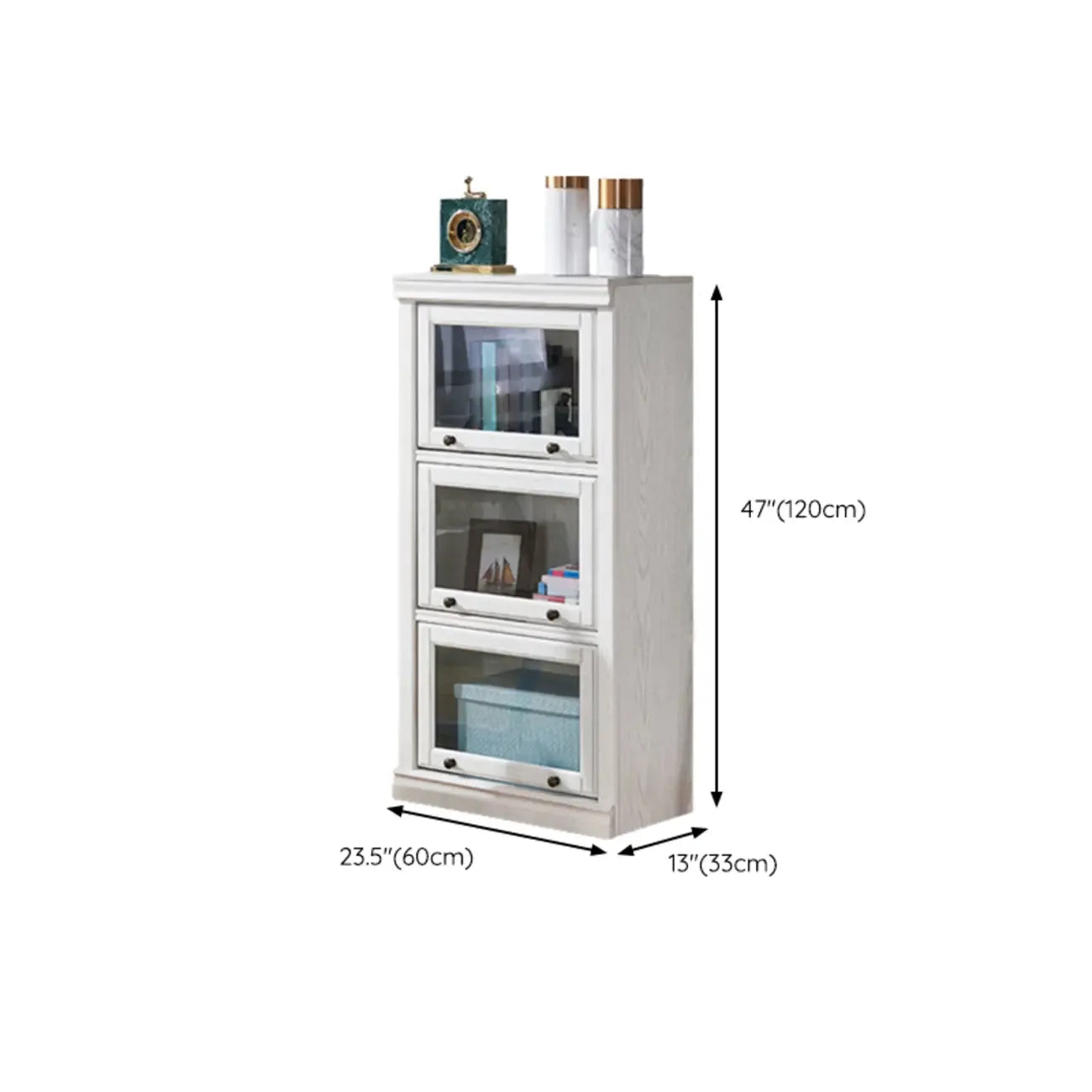 Coffre de rangement moderne en bois de peuplier blanc avec porte vitrée rabattable