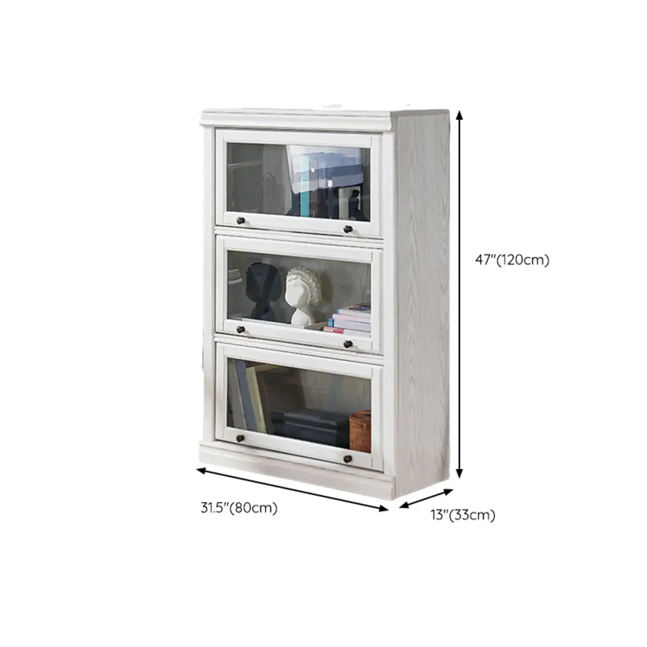 Coffre de rangement moderne en bois de peuplier blanc avec porte vitrée rabattable