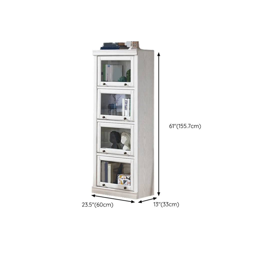 Coffre de rangement moderne en bois de peuplier blanc avec porte vitrée rabattable