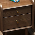 Table de chevet haute en bois brun noyer avec tiroirs