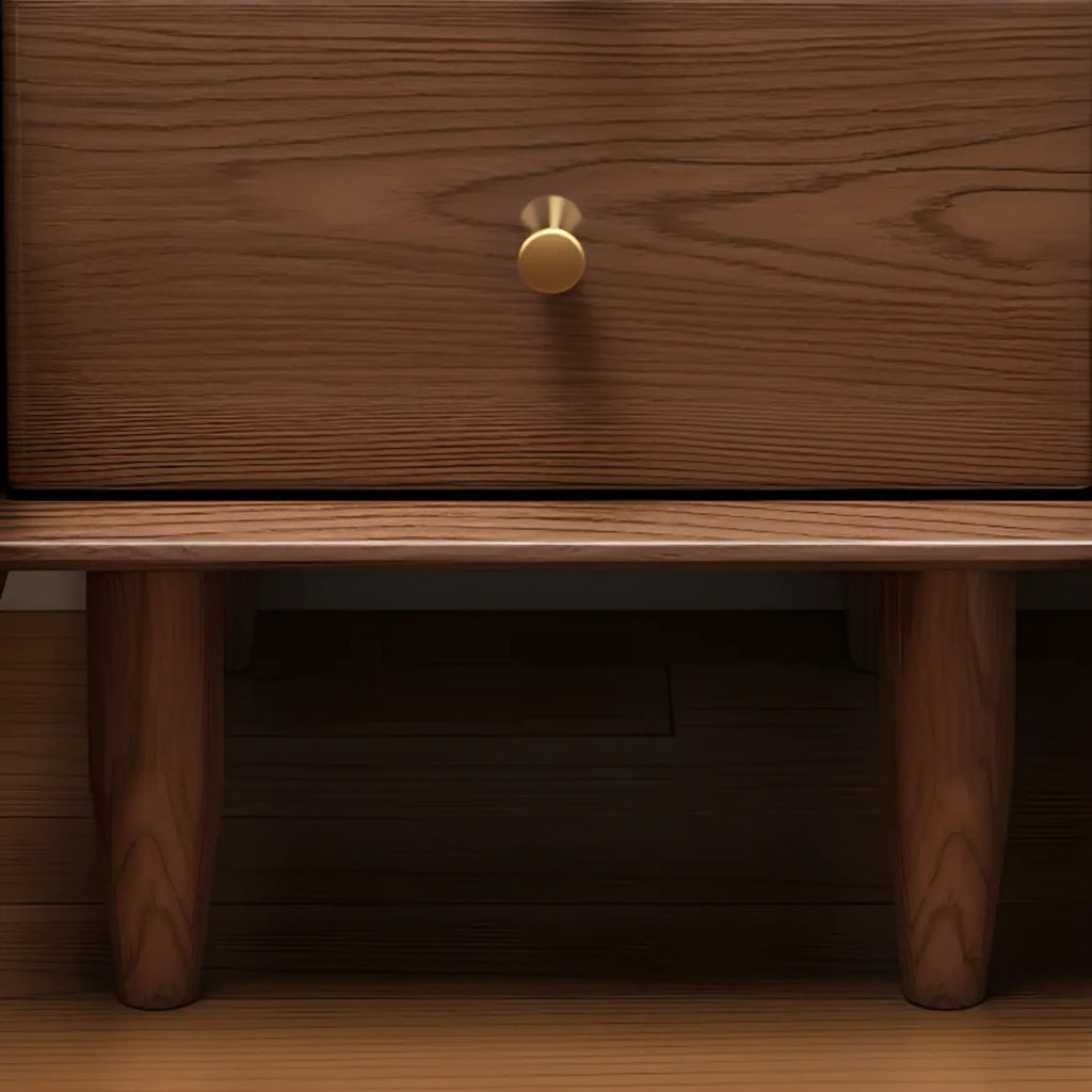 Table de chevet haute en bois brun noyer avec tiroirs