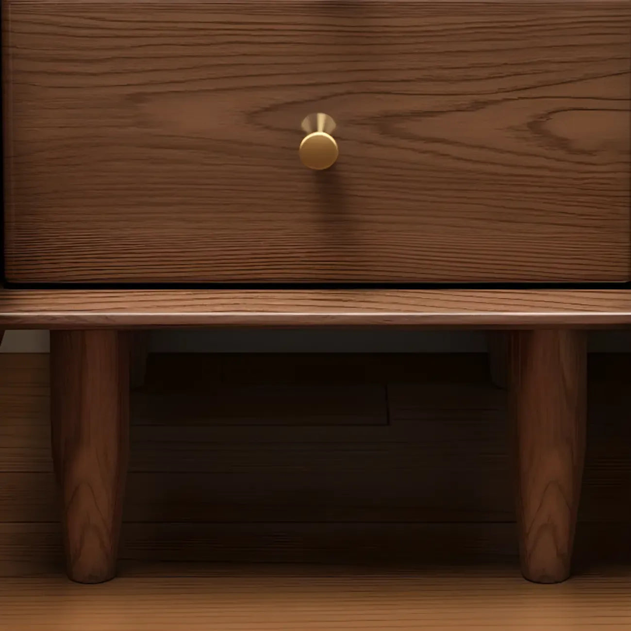 Table de chevet haute en bois brun noyer avec tiroirs