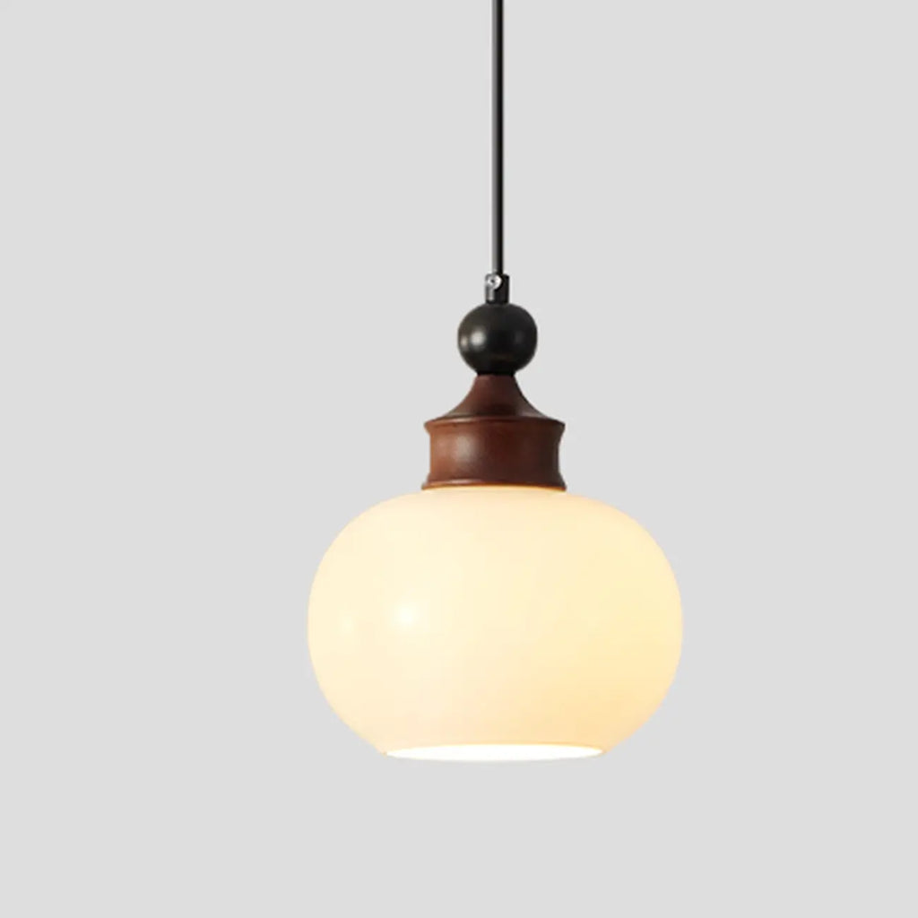 Suspension globe en bois et verre beige à intensité variable