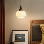 Suspension globe en bois et verre beige à intensité variable