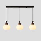 Suspension globe en bois et verre beige à intensité variable