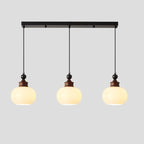 Suspension globe en bois et verre beige à intensité variable