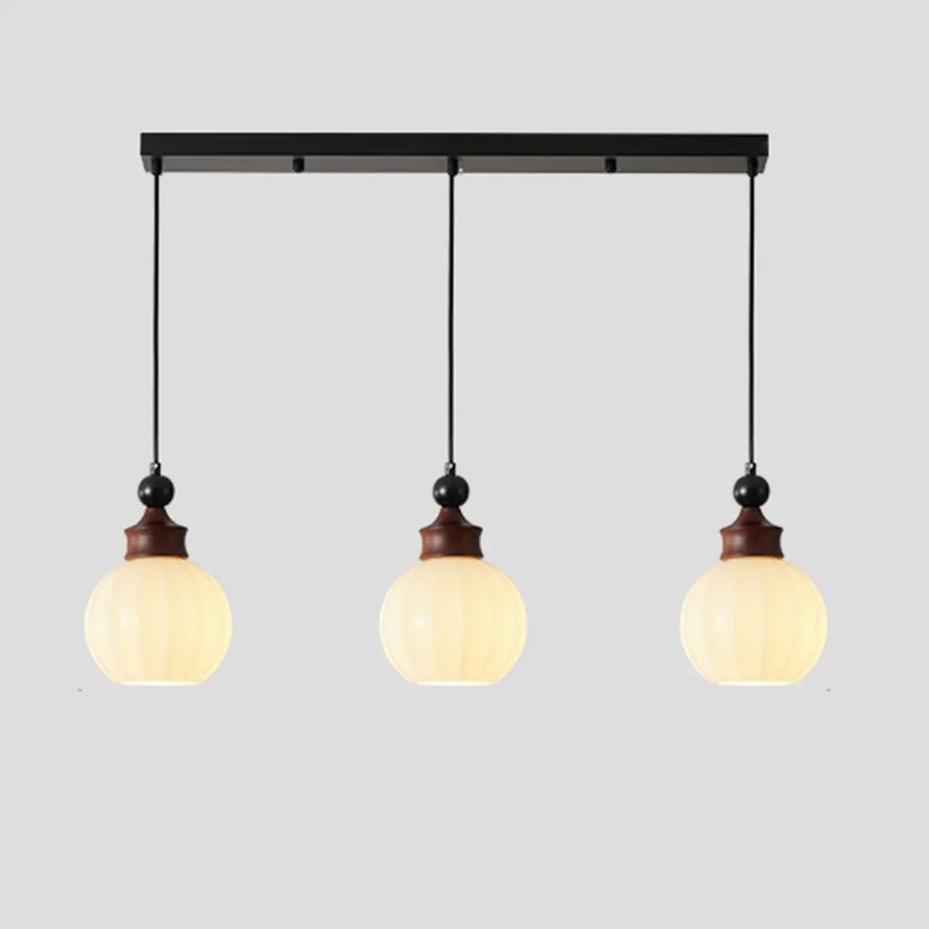 Suspension globe en bois et verre beige à intensité variable