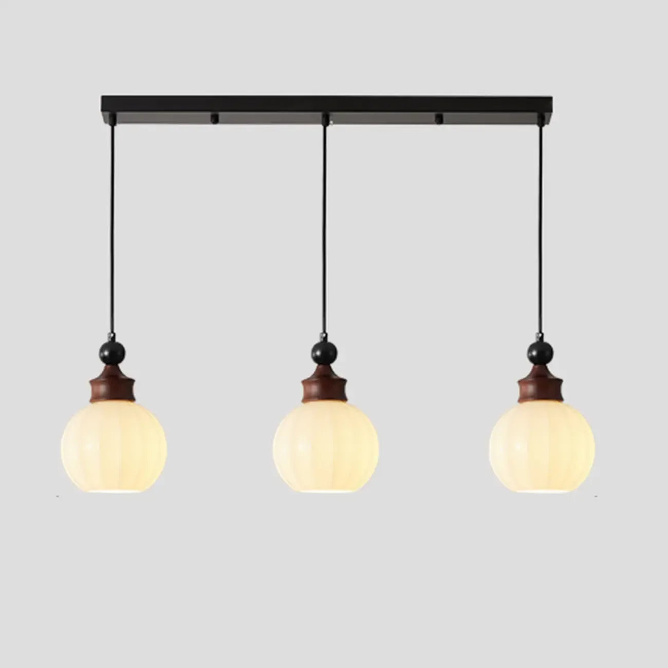 Suspension globe en bois et verre beige à intensité variable