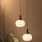 Suspension globe en bois et verre beige à intensité variable