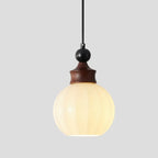 Suspension globe en bois et verre beige à intensité variable