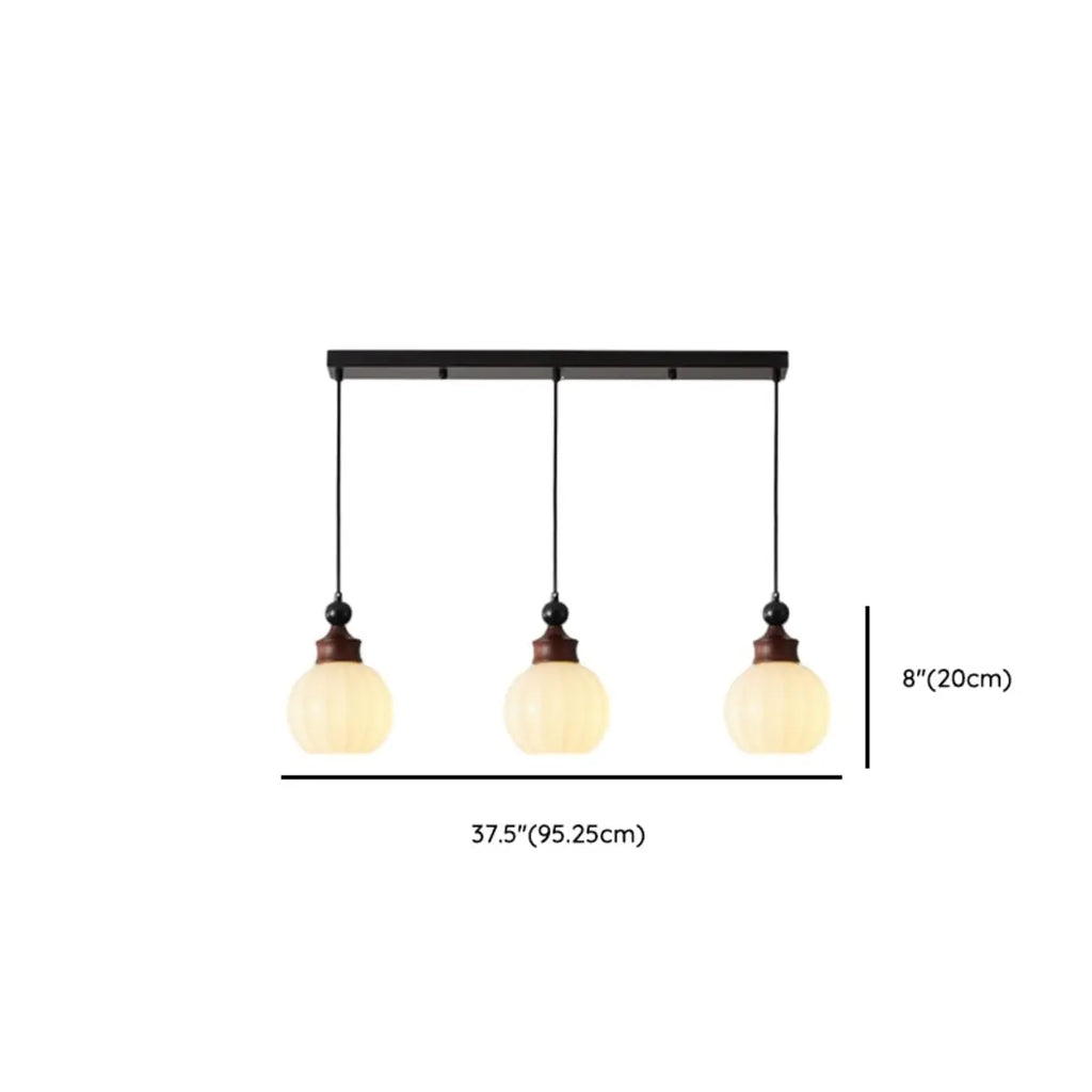 Suspension globe en bois et verre beige à intensité variable