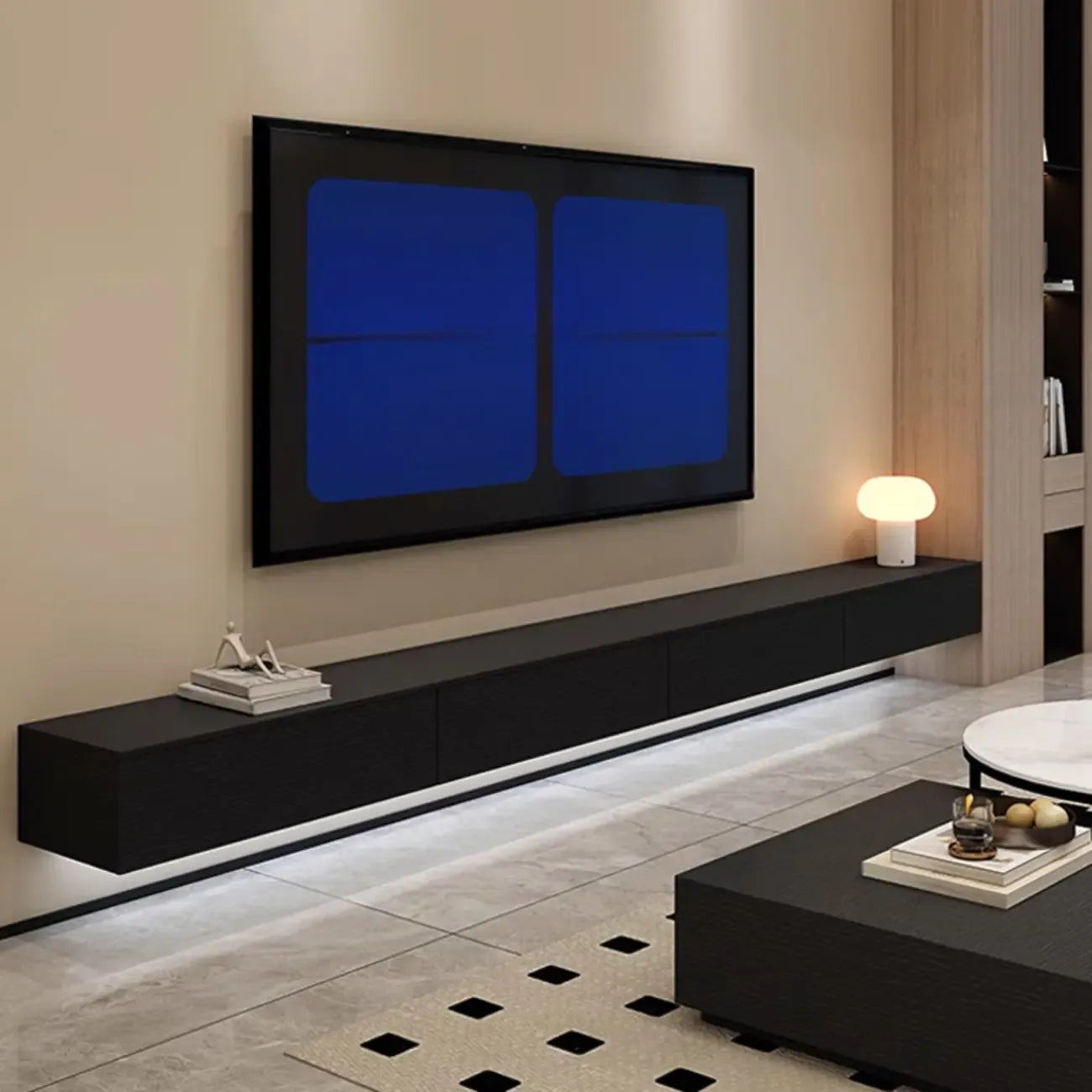 Meuble TV mural en bois d'hévéa pour salon moderne