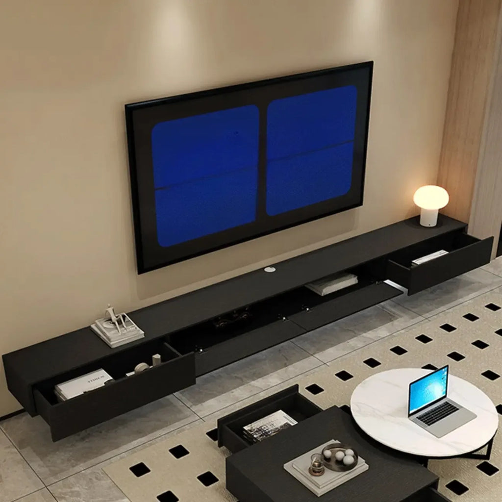 Meuble TV mural en bois d'hévéa pour salon moderne