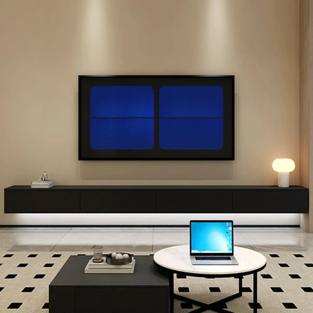 Meuble TV mural en bois d'hévéa pour salon moderne