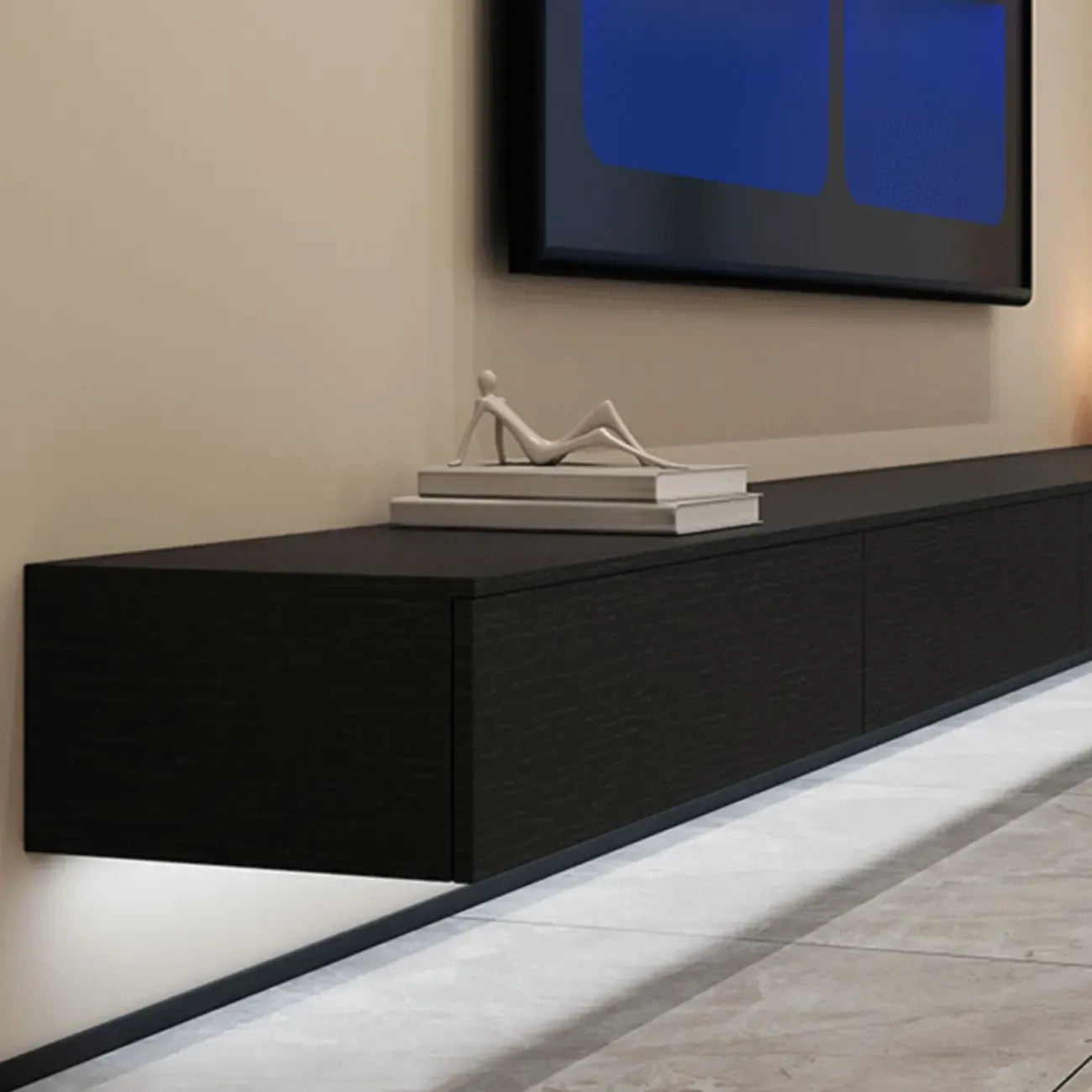 Meuble TV mural en bois d'hévéa pour salon moderne