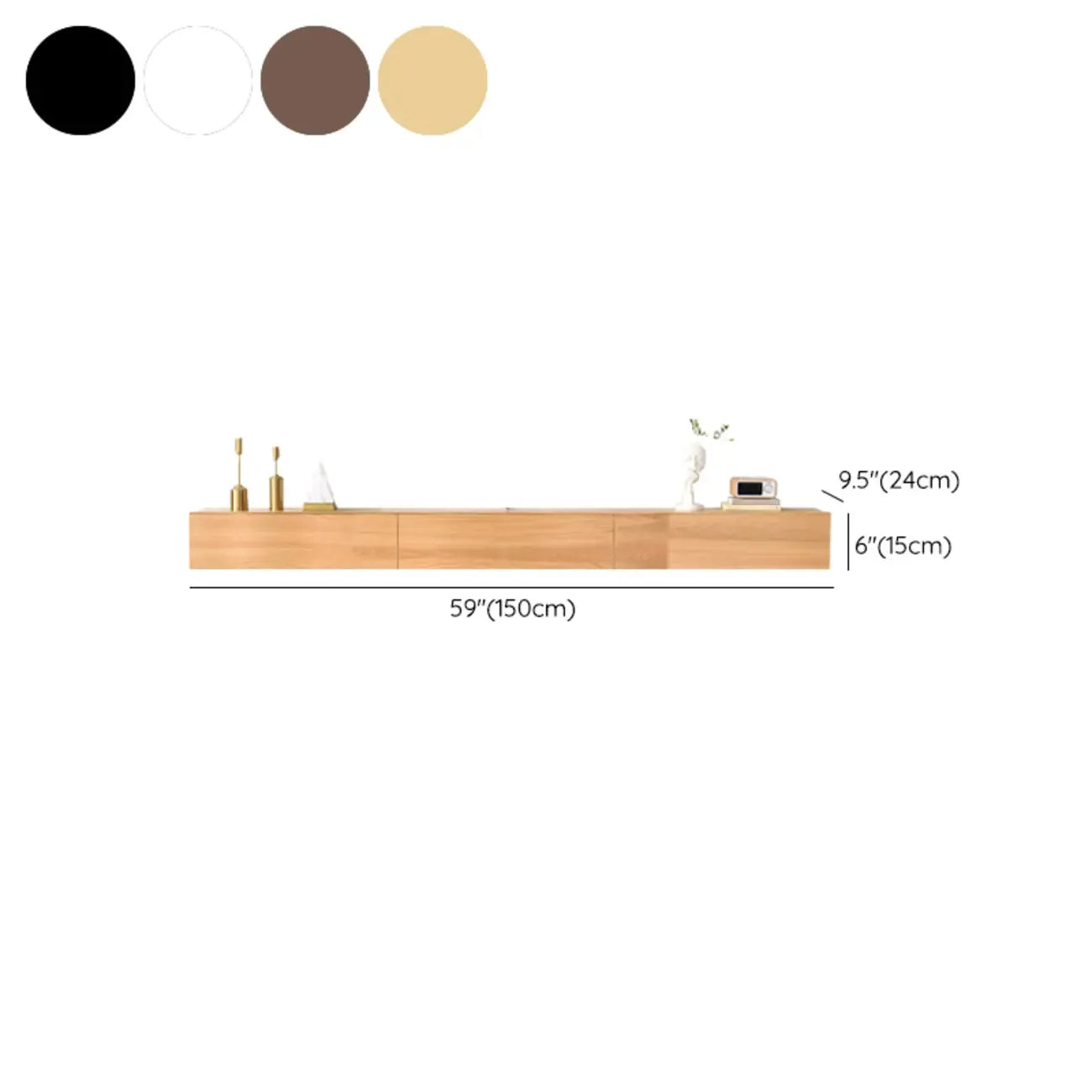 Meuble TV mural en bois d'hévéa pour salon moderne