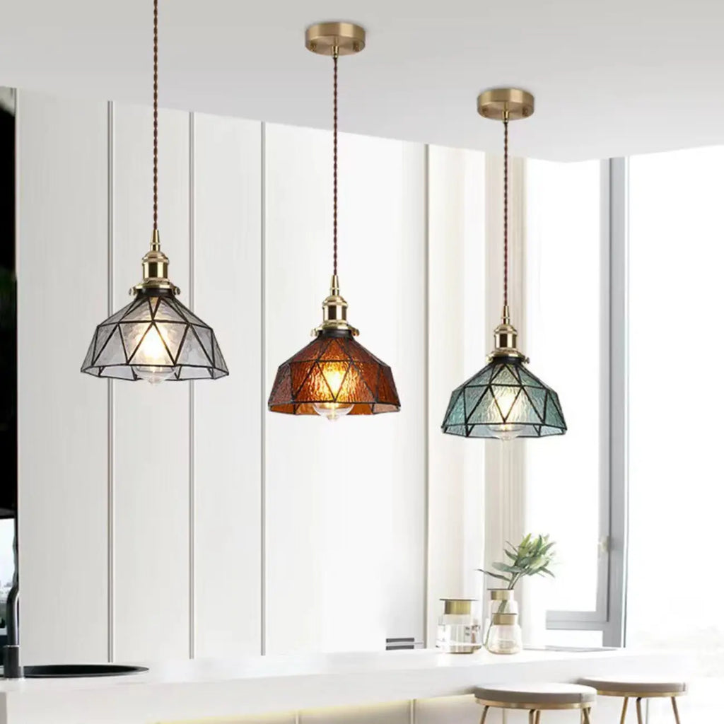 Suspension moderne géométrique en verre LED