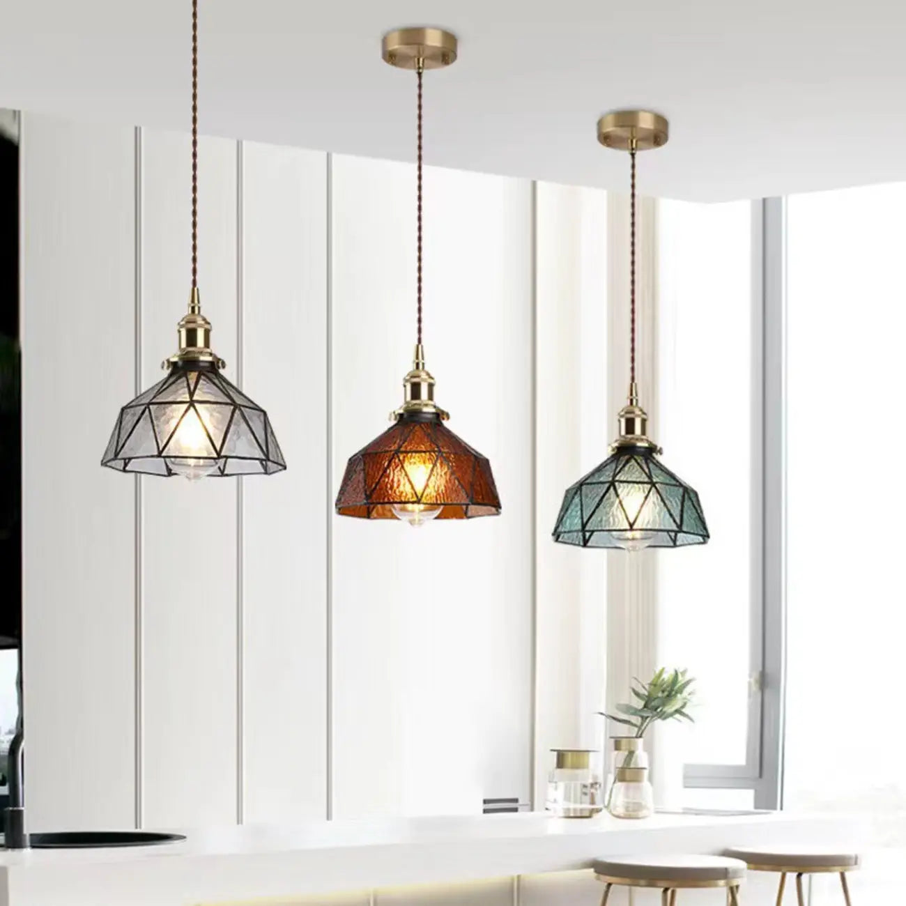 Suspension moderne géométrique en verre LED