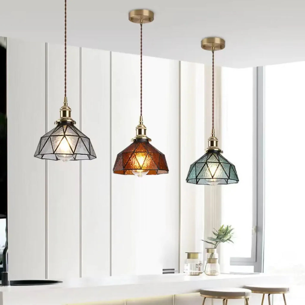 Suspension moderne géométrique en verre LED