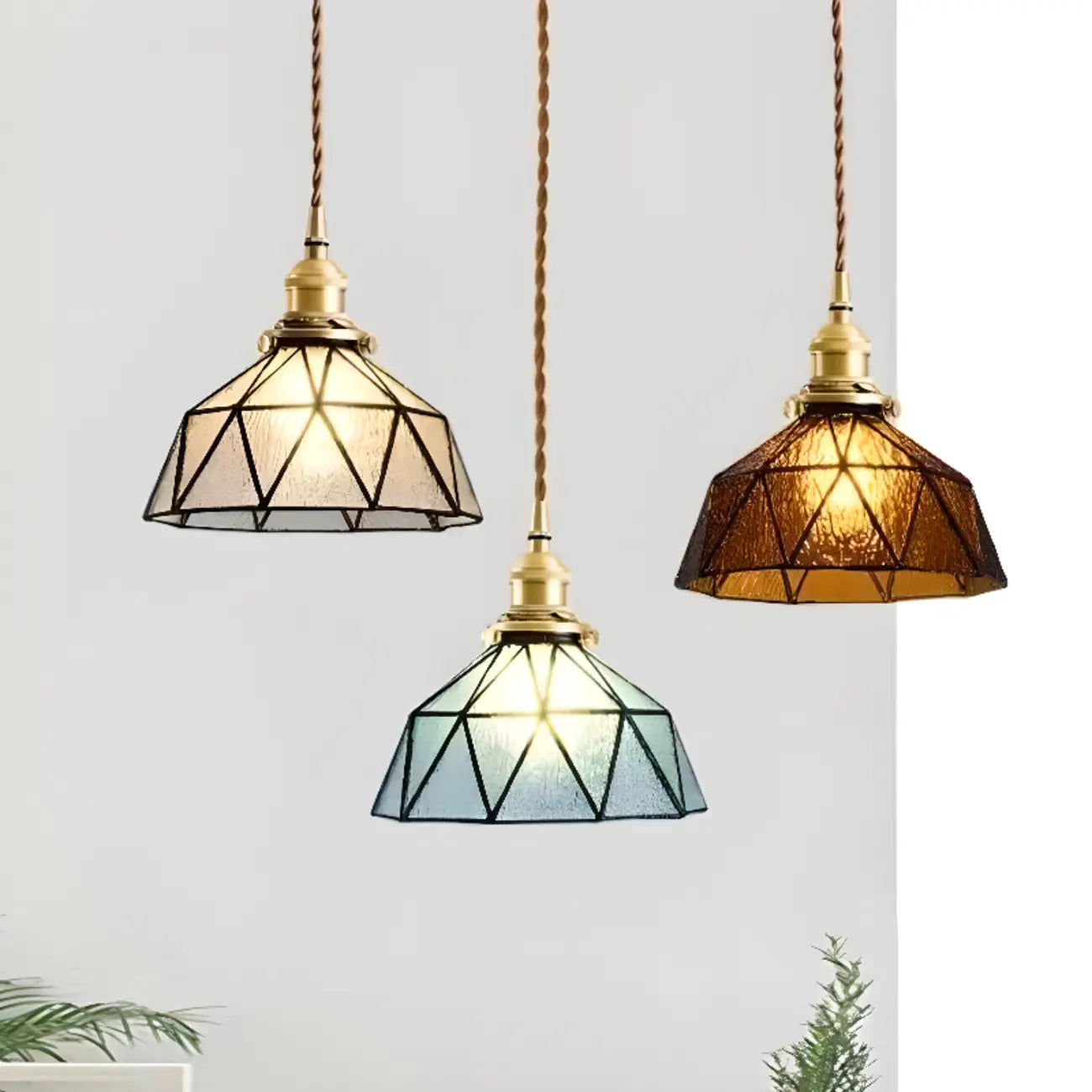 Suspension moderne géométrique en verre LED