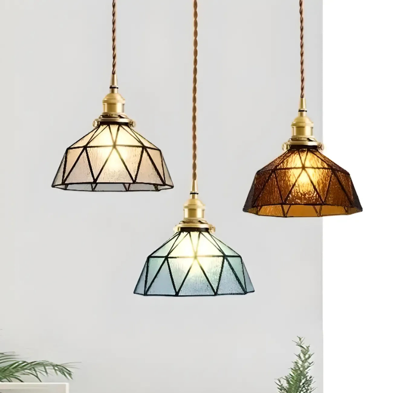 Suspension moderne géométrique en verre LED