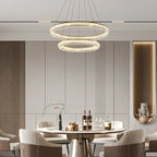 Lustre de luxe à anneaux dorés étagés en cristal et LED
