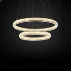 Lustre de luxe à anneaux dorés étagés en cristal et LED