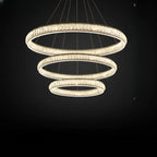 Lustre de luxe à anneaux dorés étagés en cristal et LED