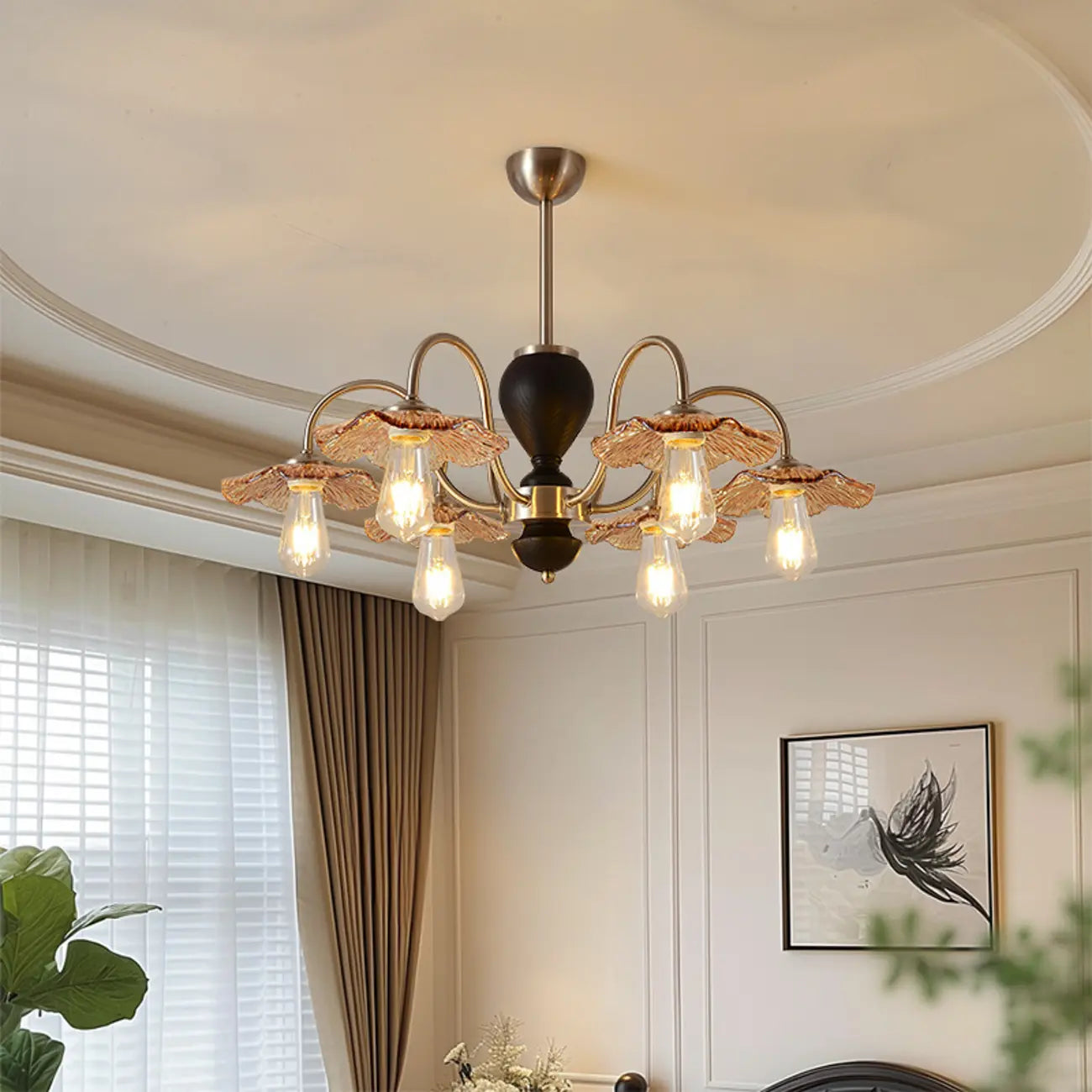 Lustre rétro géométrique à 6/8 lumières en verre chromé