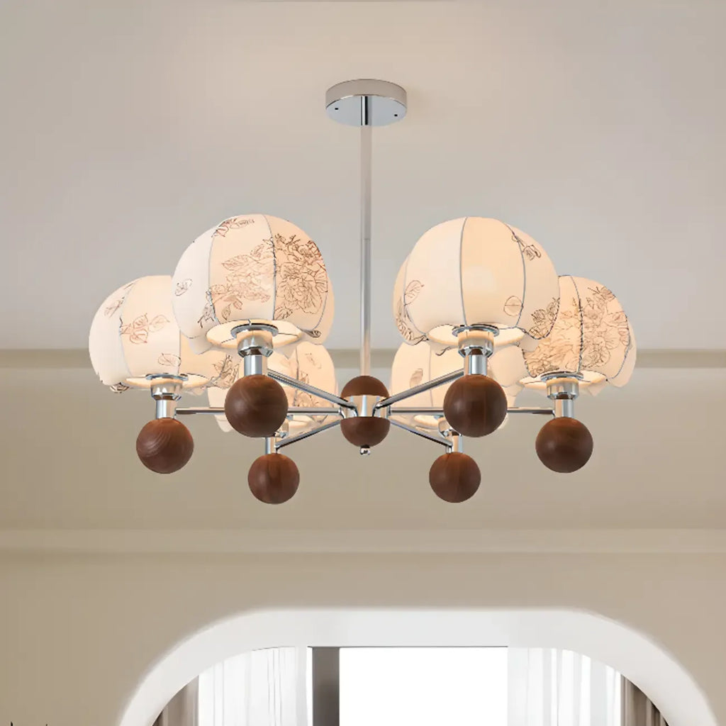 Lustre élégant en tissu à fleurs beige rustique et lustre élégant