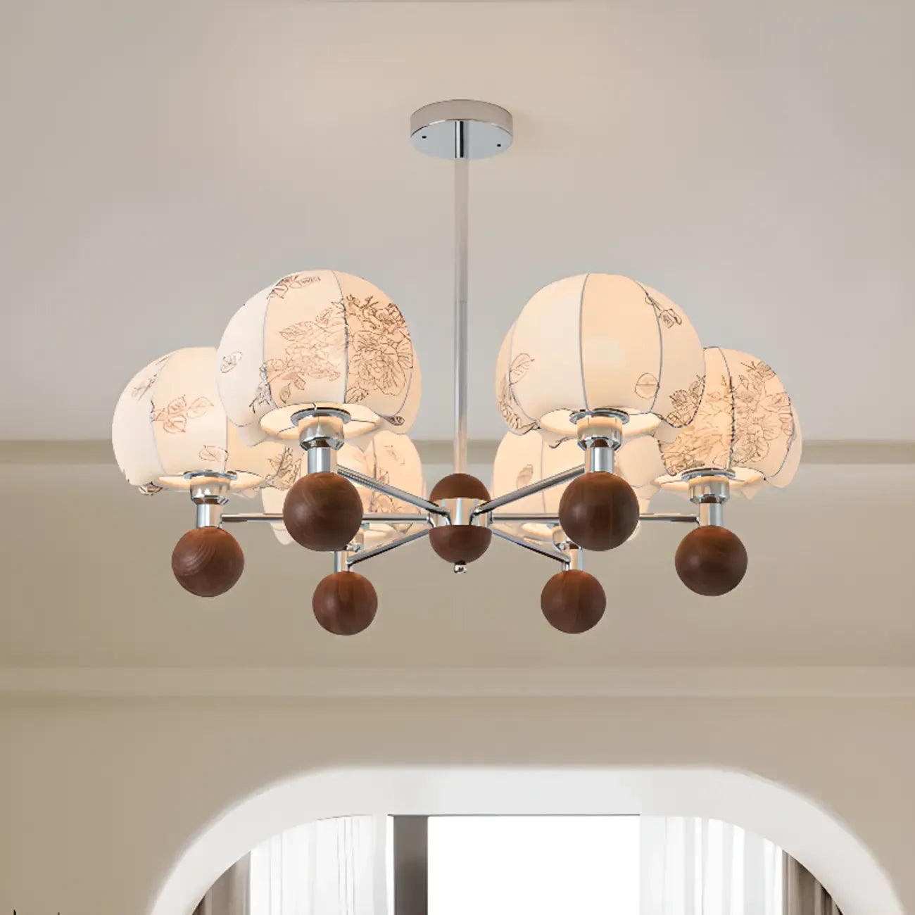 Lustre élégant en tissu à fleurs beige rustique et lustre élégant