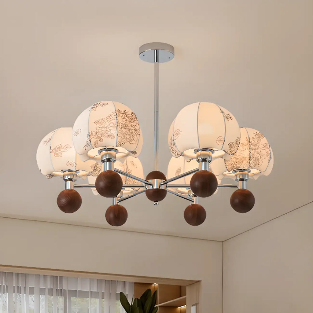 Lustre élégant en tissu à fleurs beige rustique et lustre élégant