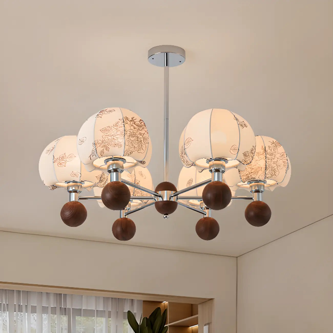 Lustre élégant en tissu à fleurs beige rustique et lustre élégant