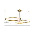 Lustre moderne à anneaux métalliques dorés à plusieurs niveaux avec LED