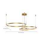 Lustre moderne à anneaux métalliques dorés à plusieurs niveaux avec LED