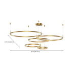 Lustre moderne à anneaux métalliques dorés à plusieurs niveaux avec LED