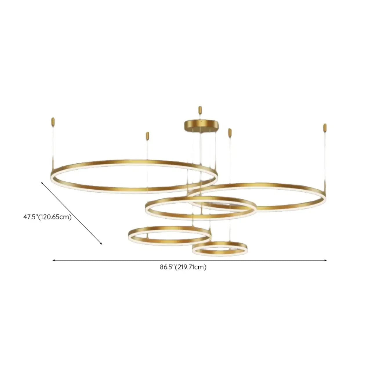 Lustre moderne à anneaux métalliques dorés à plusieurs niveaux avec LED