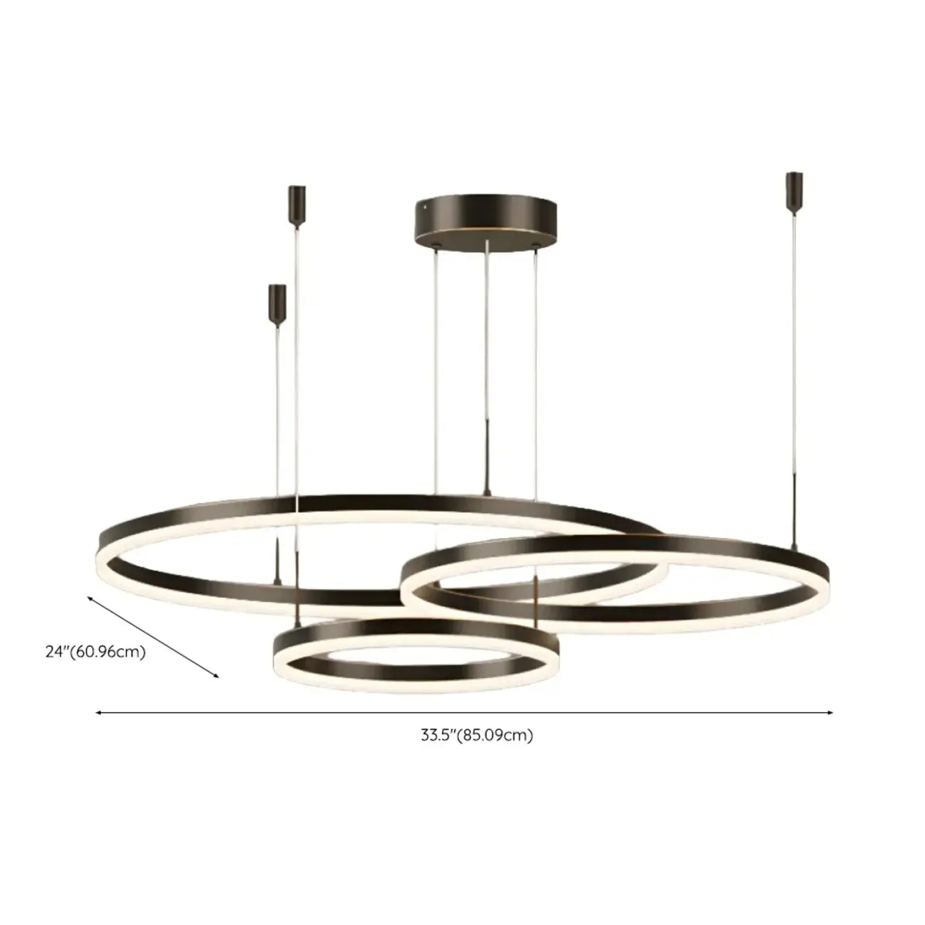 Lustre moderne à anneaux métalliques dorés à plusieurs niveaux avec LED