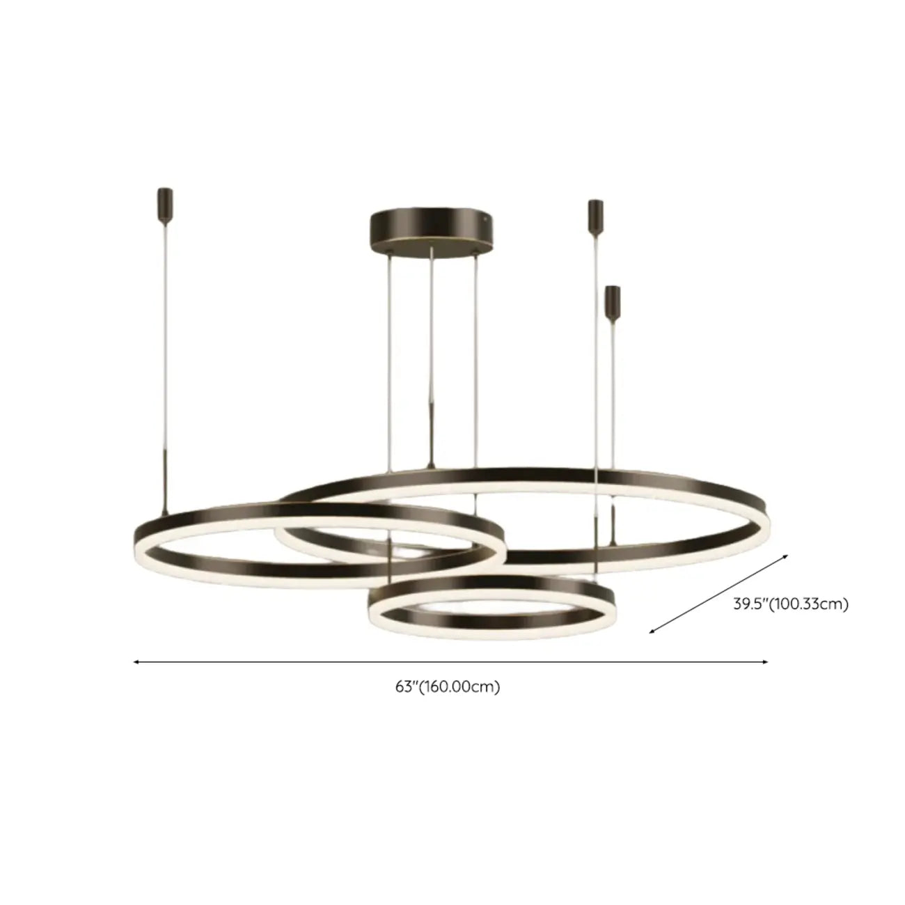 Lustre moderne à anneaux métalliques dorés à plusieurs niveaux avec LED