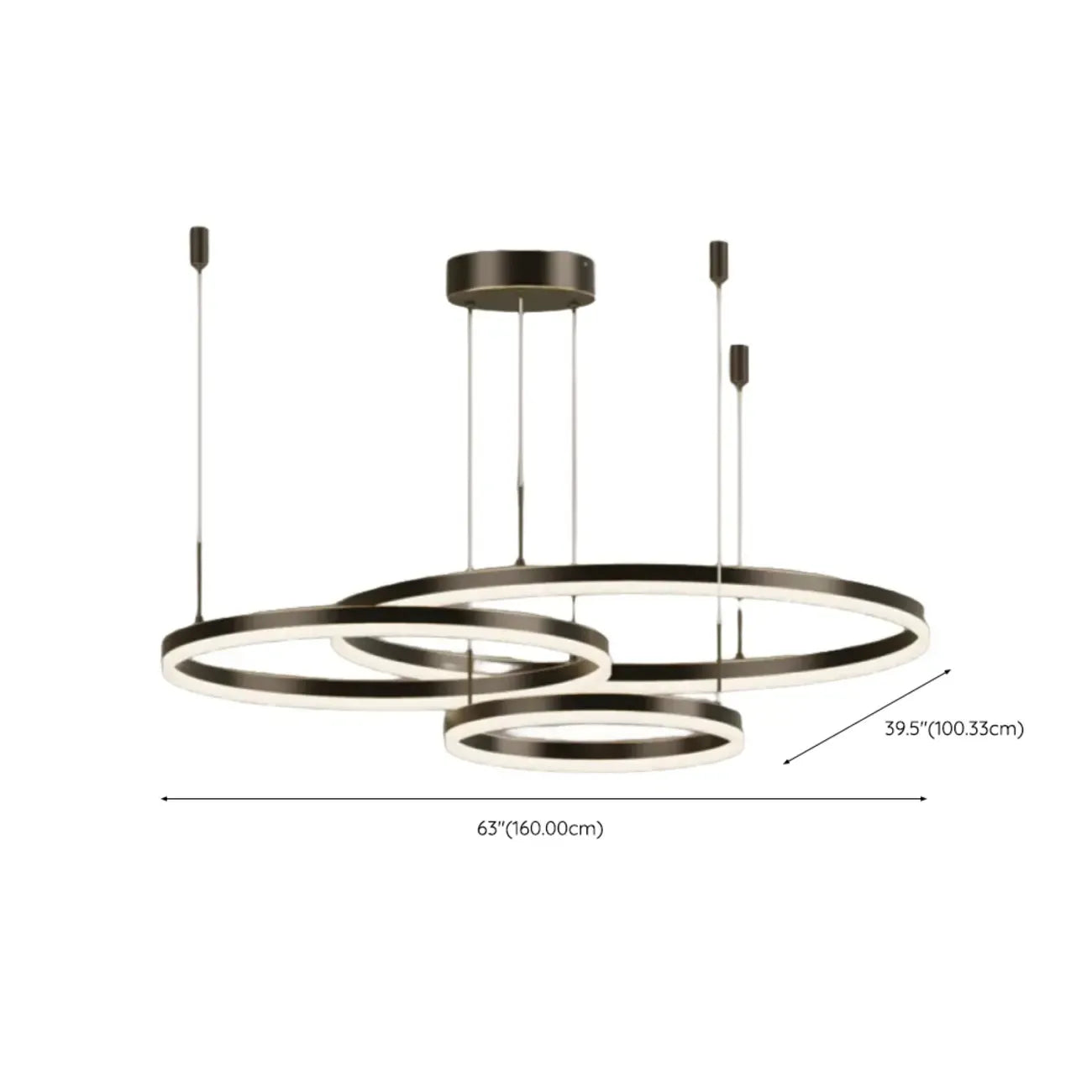 Lustre moderne à anneaux métalliques dorés à plusieurs niveaux avec LED